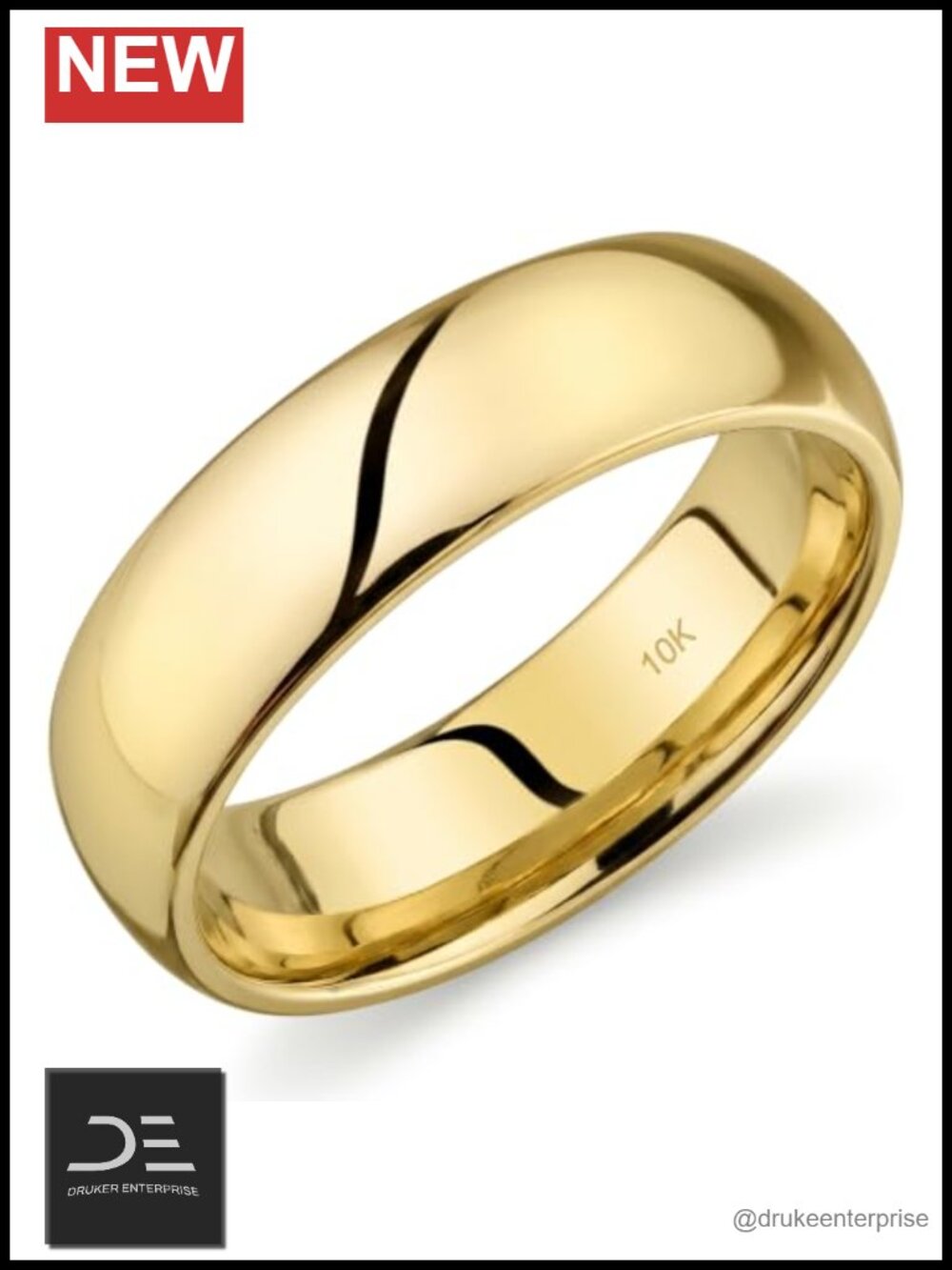 10k Yellow Gold Wedding Band 6mm Comfort Fit Ring
